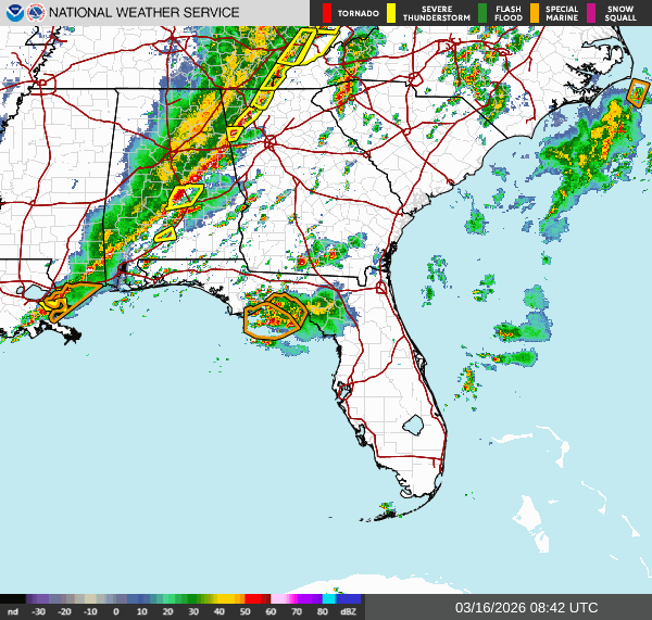 Stored National Weather Service radar composite covering Florida and the Treasure Coast. It is a reference image and does not update.